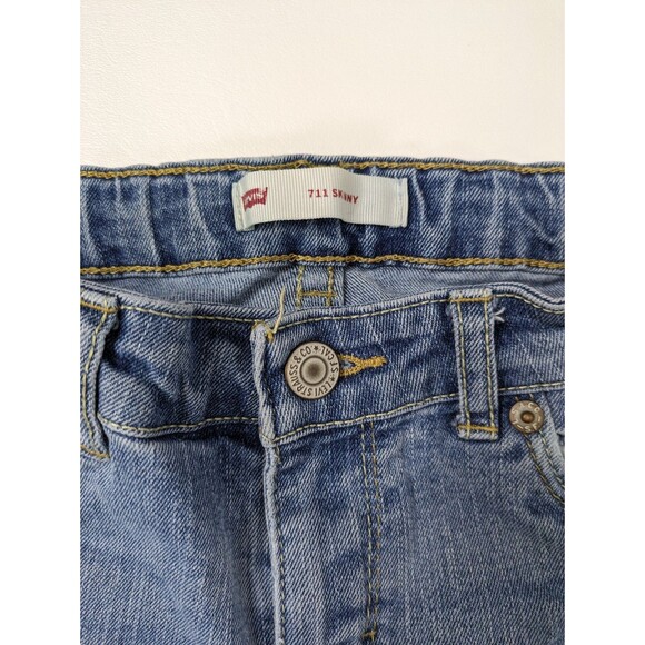 Levis 711 Skinny Girls Size 12 Adjustable Waist Light Wash Distressed Denim - Picture 4 of 11